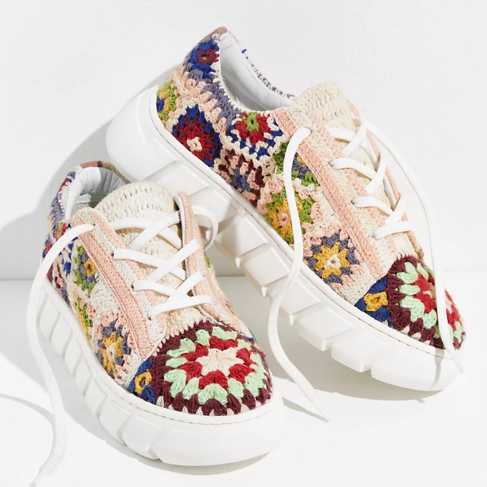Free People Catch Me If You Can Crochet Platform Sneakers